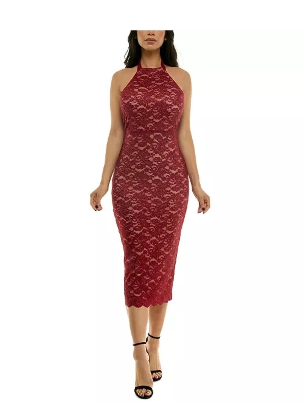 Emerald Sundae Burgundy Lace Glitter Maxi Dress XXS NWT Halter Formal